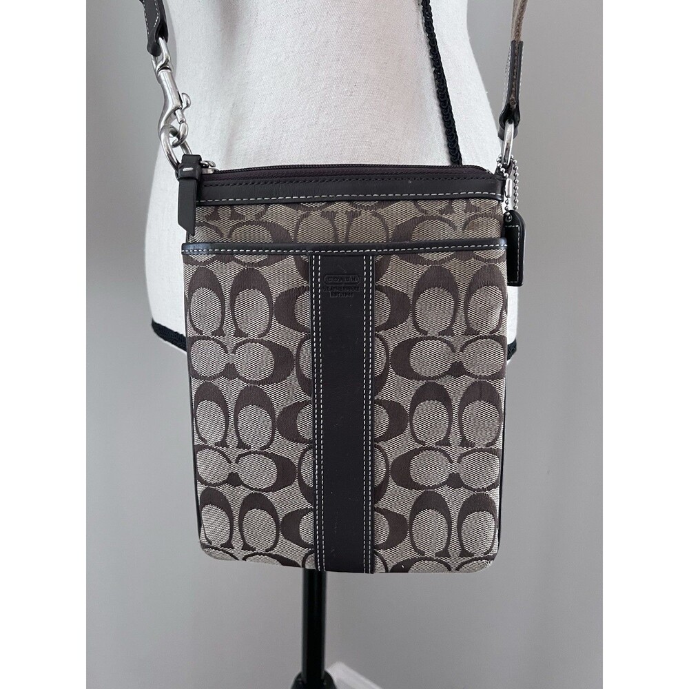 COACH Signature Crossbody Bag Brown Logo Canvas & Leather